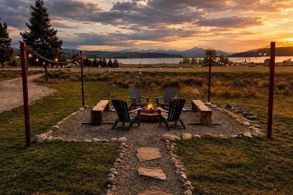 Outdoor firepit at sunset