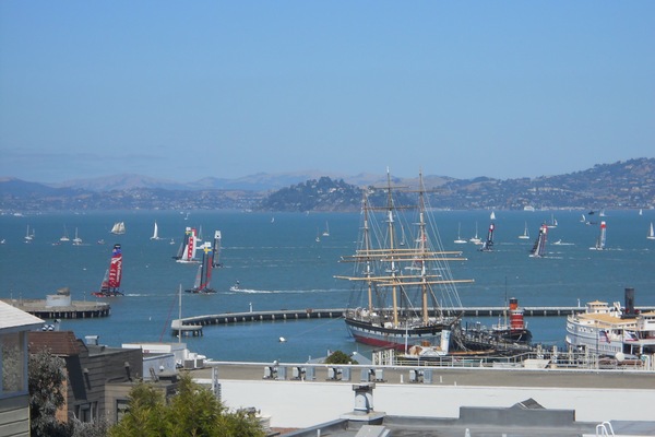 View from the living room, dining room, and outdoor deck.