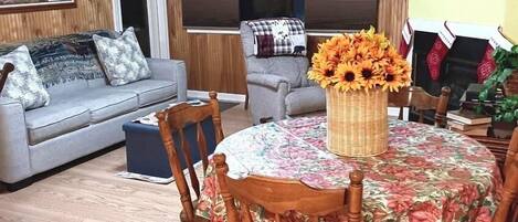 Fernseher, Kamin, DVD-Player, Tischfußball