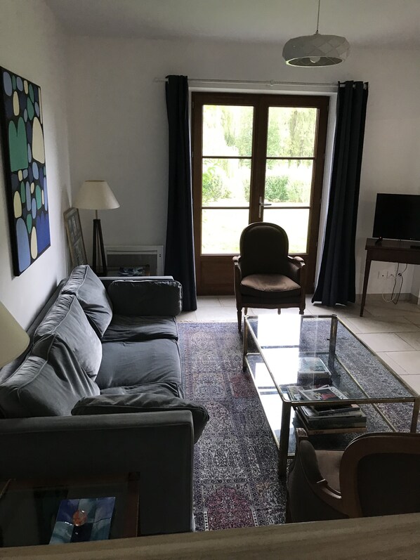 Télévision, table de tennis de table, livres