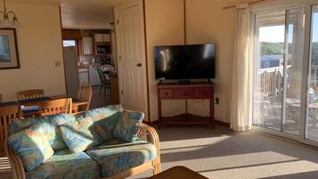 Smart-TV, bøker og stereoanlegg