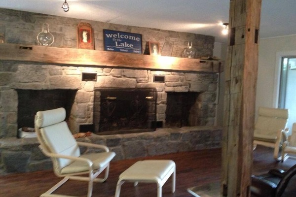 Panton stone fireplace in the living room.
