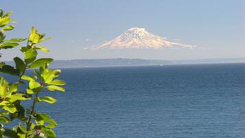On the beach, sun loungers