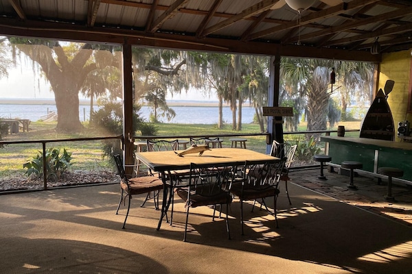 The Porch overlooks the water