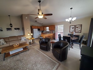 Smart TV, fireplace, DVD player, video library