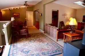 TV, DVD player, books, video library
