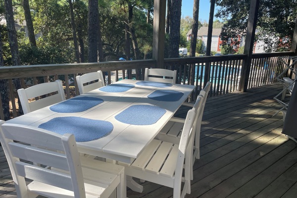 Our large deck overlooks the pool.