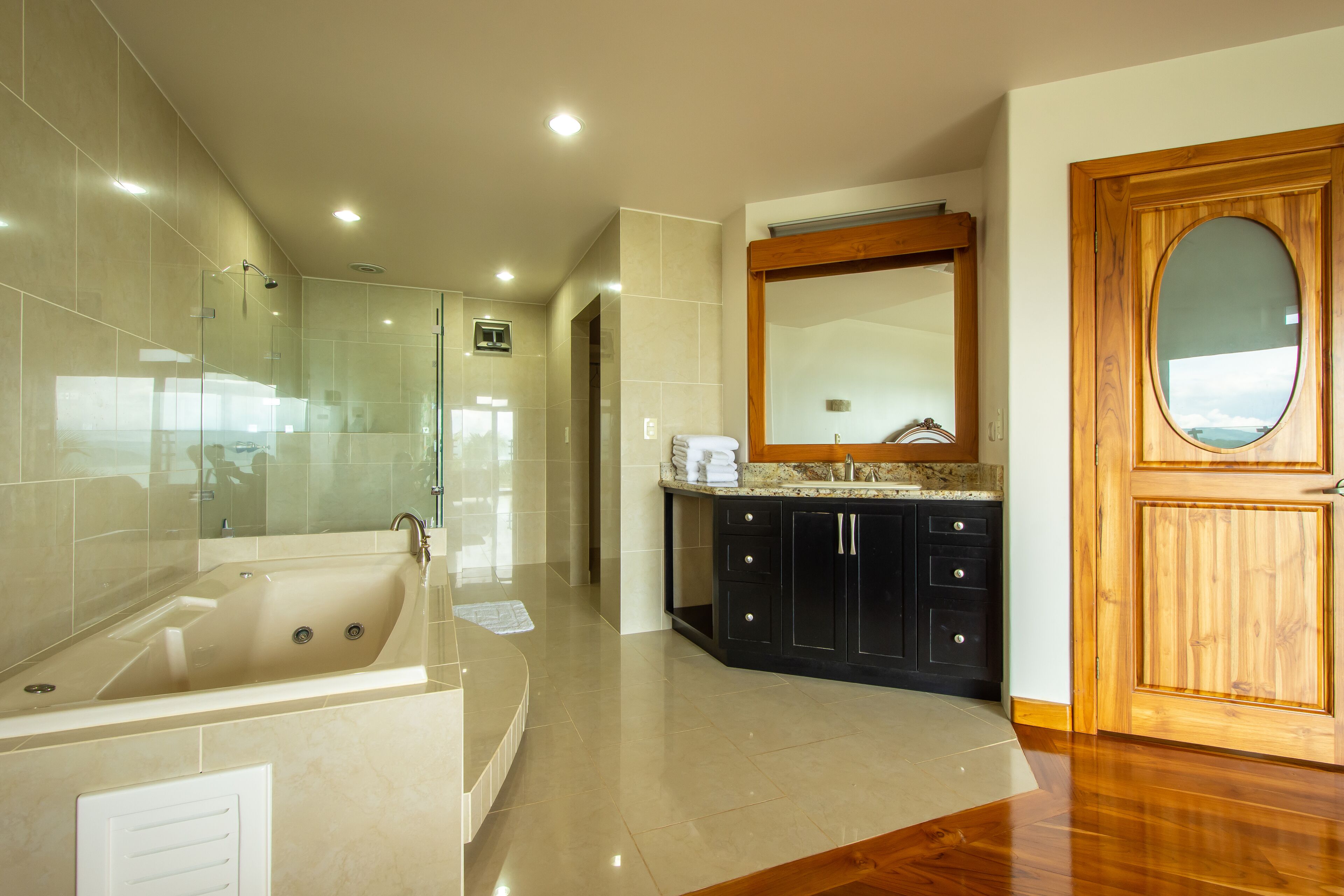 Bathtub, hair dryer, towels, soap