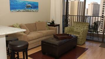 TV, DVD player, music library