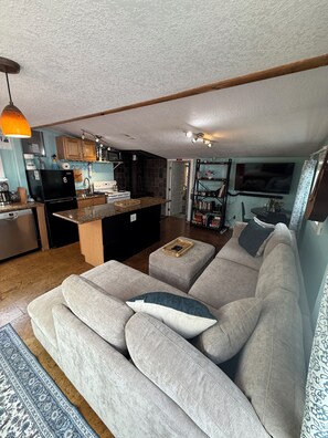 Smart TV, fireplace, video games, DVD player