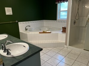 Ducha y bañera combinadas, secador de pelo, toallas y jabón