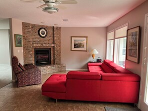 Smart TV, fireplace, Netflix, books