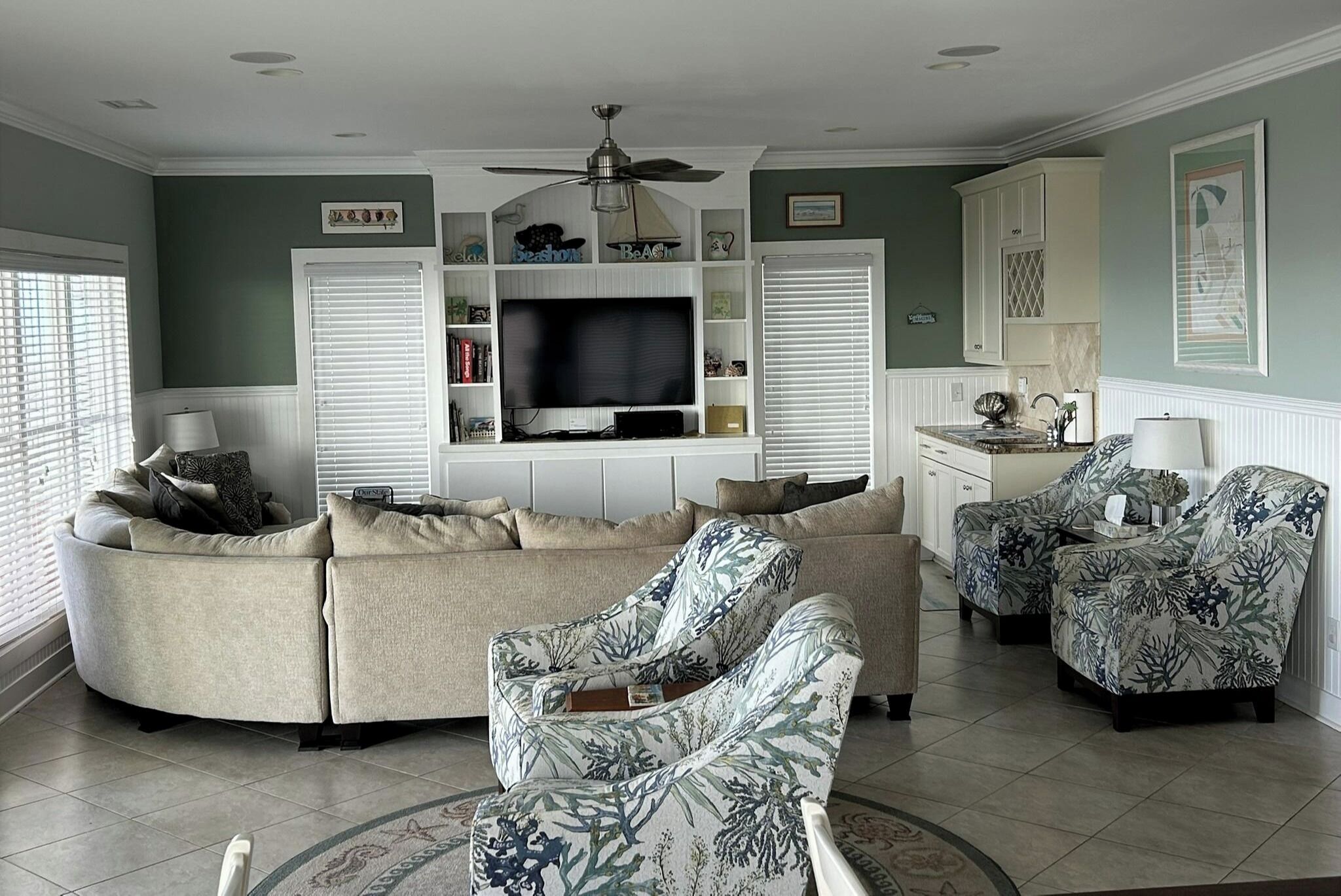 Smart TV, DVD player, books, music library