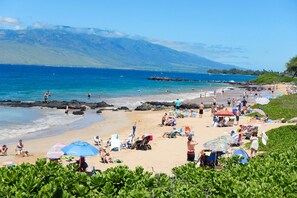 Plage à proximité, chaises longues, serviettes de plage