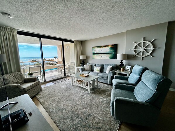 TV, DVD player, video library