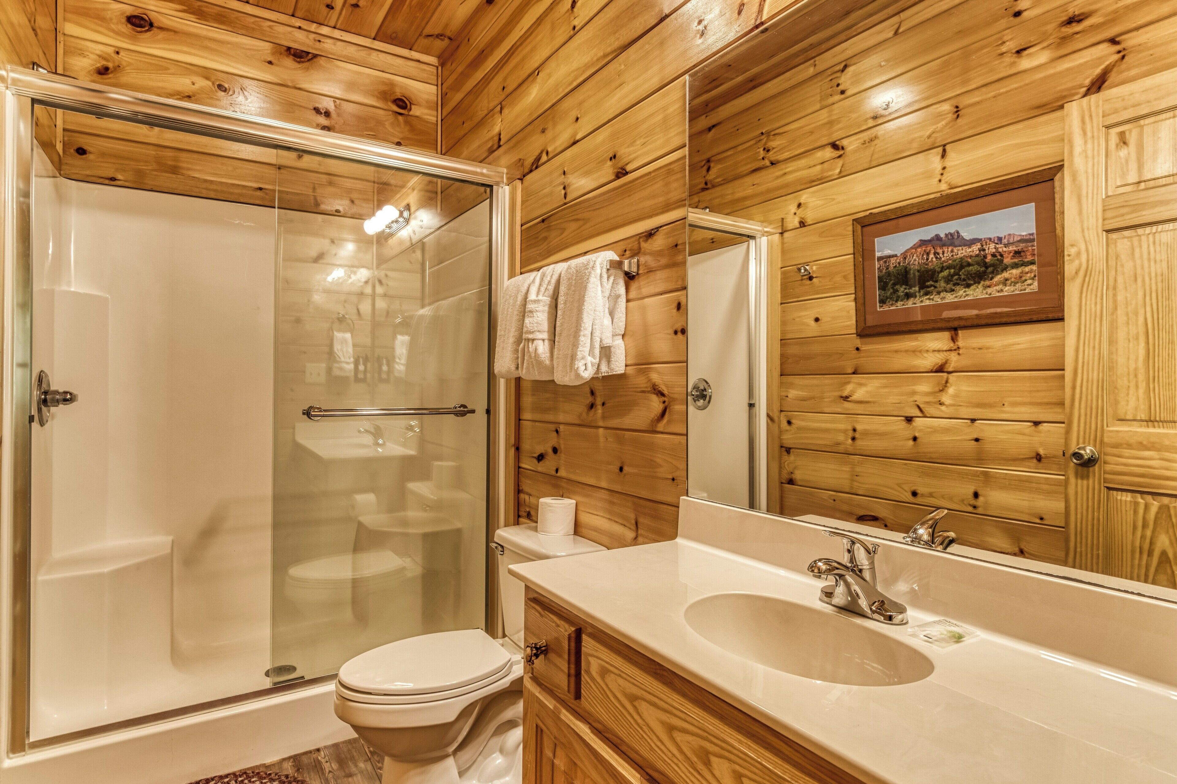 Family Friendly Vacation Rental in Tennessee "Antler Run" - Second floor bathroom two with walk in shower