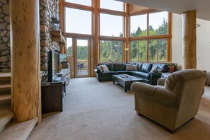 Smart TV, fireplace, DVD player, books