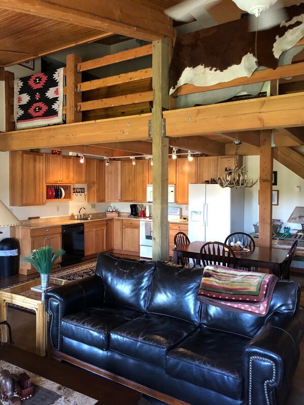 TV, caminetto, lettore DVD, libri