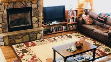 智能電視、壁爐、DVD 播放機、書籍