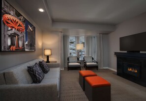 Televisión, chimenea, videojuegos y reproductor de DVD 