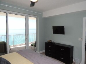 Enjoy ocean views from the balcony through the large sliding glass door.