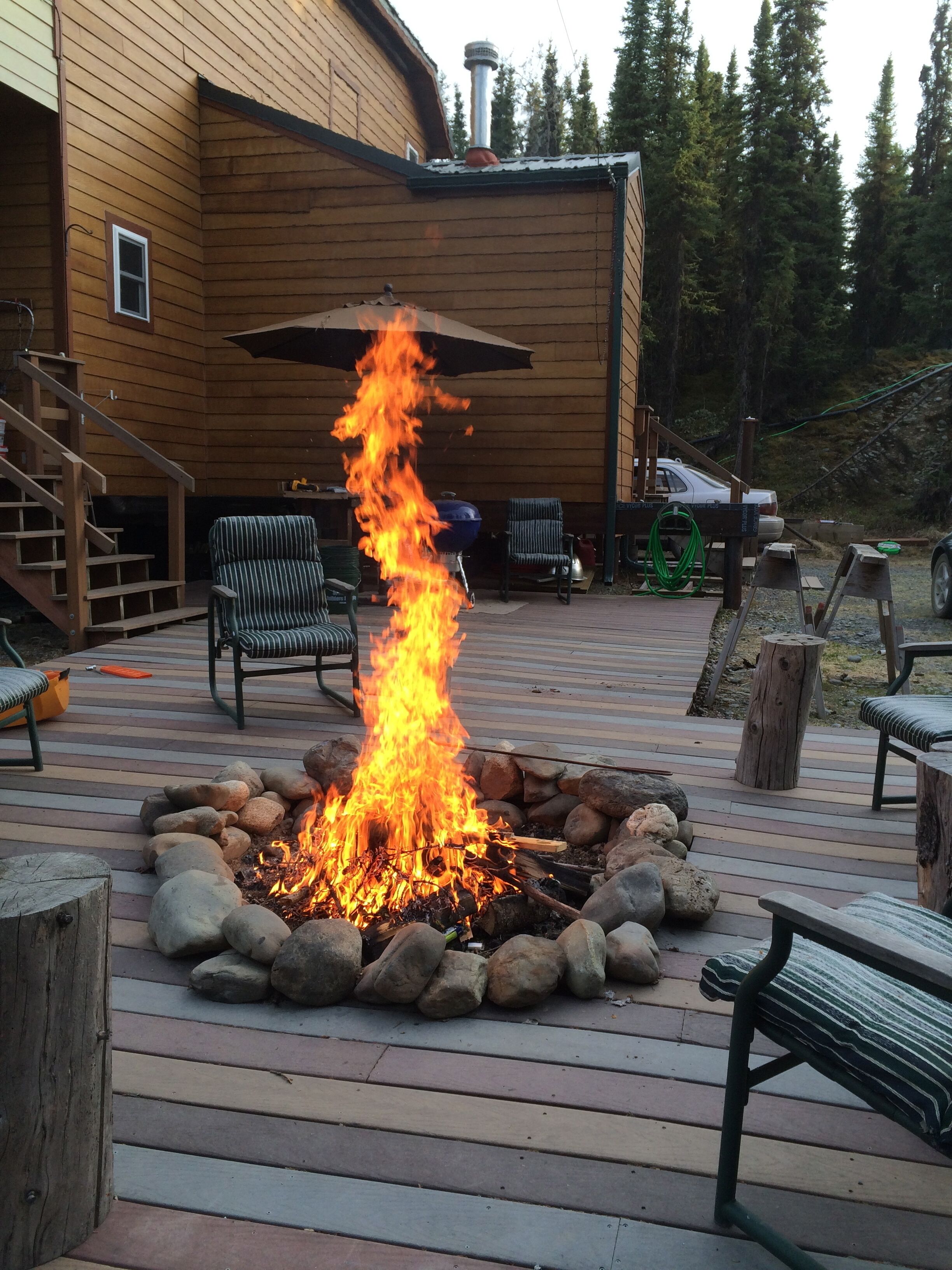 Trex Deck surrounds fire pit (picture taken before addition of outdoor kitchen).