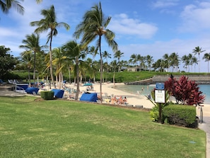 Beach nearby, sun-loungers, beach towels