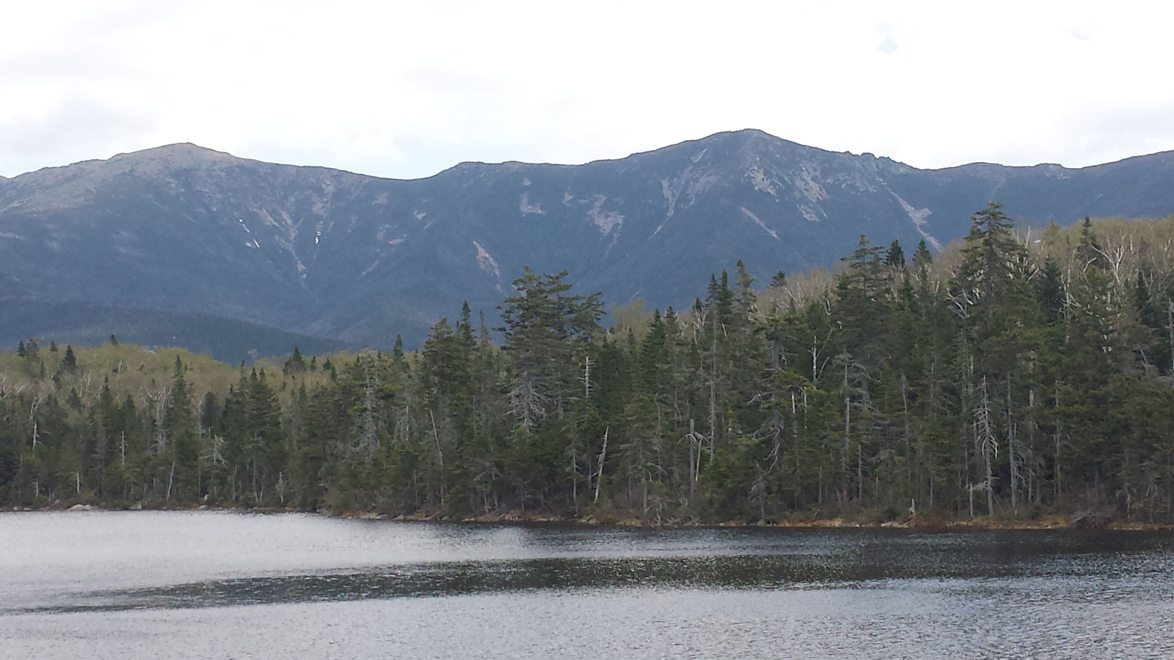 A lake surrounded by dense forest and mountains.