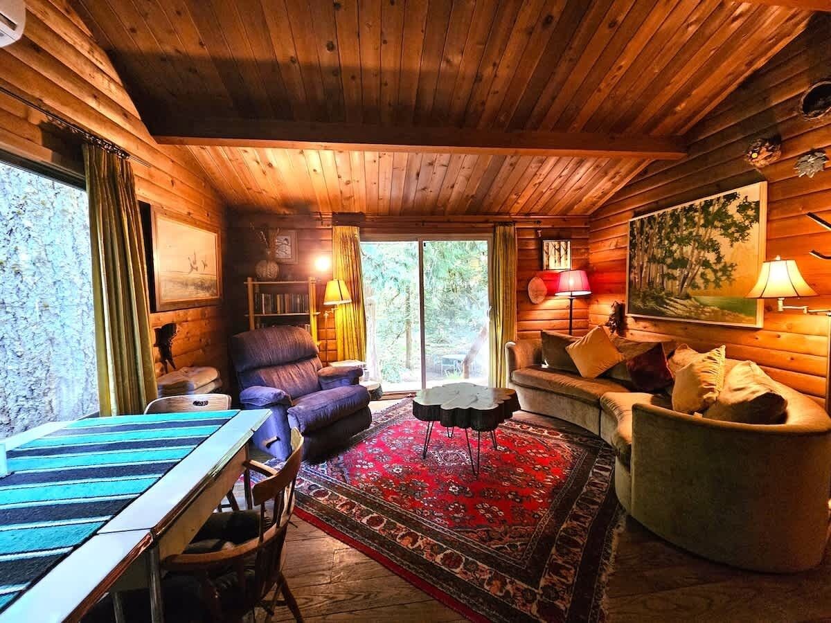 Smart-TV, Kamin, Bücher, Stereoanlage