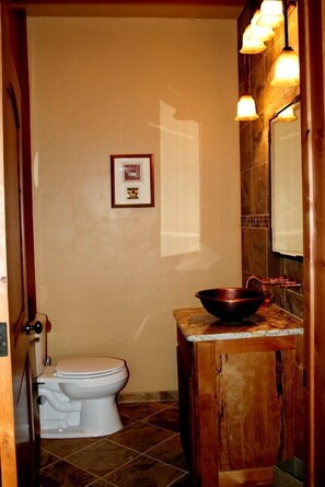 Shower, jetted tub, hair dryer, towels