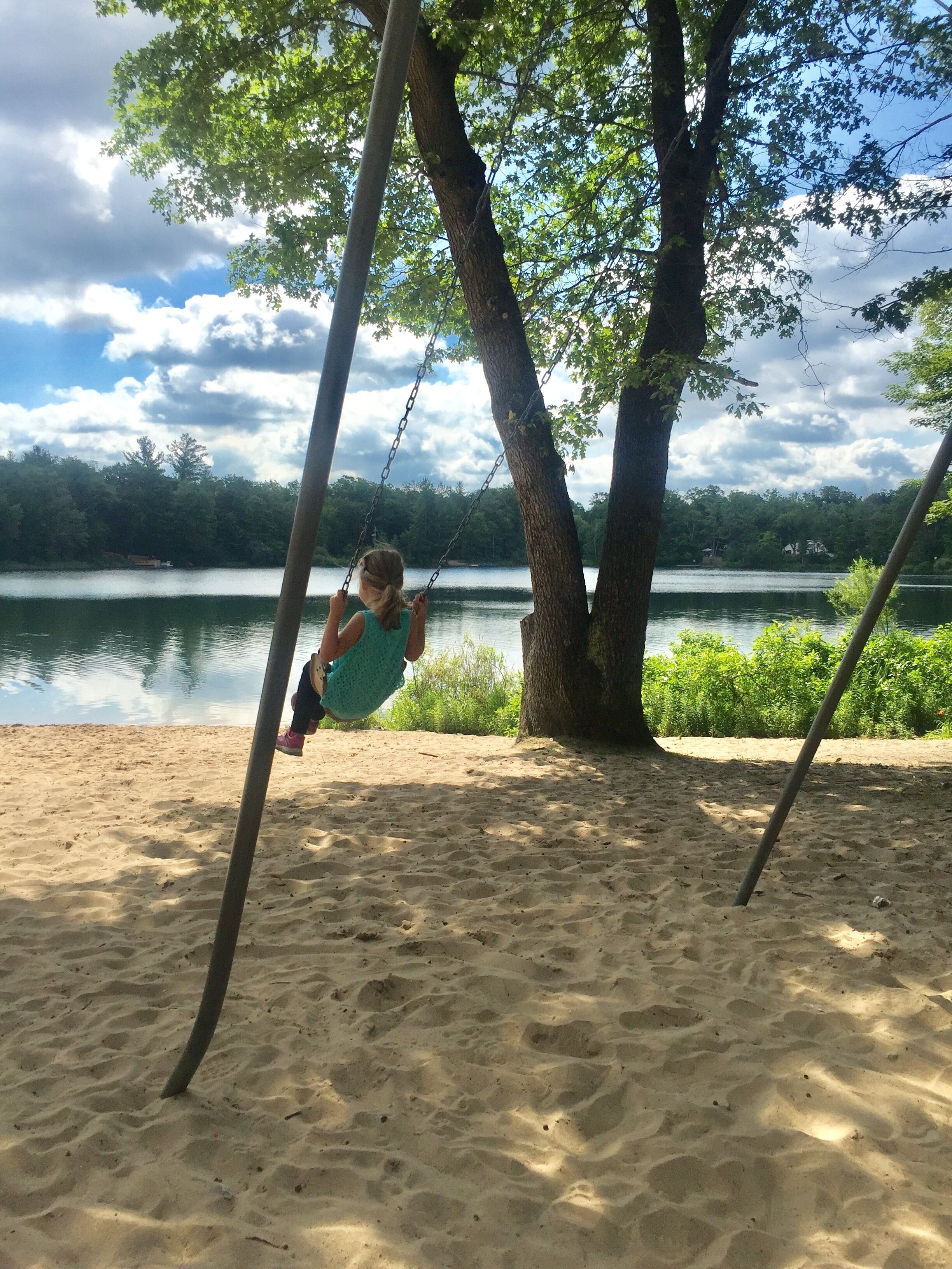 Swing with a view at Crystal Lake Beach!