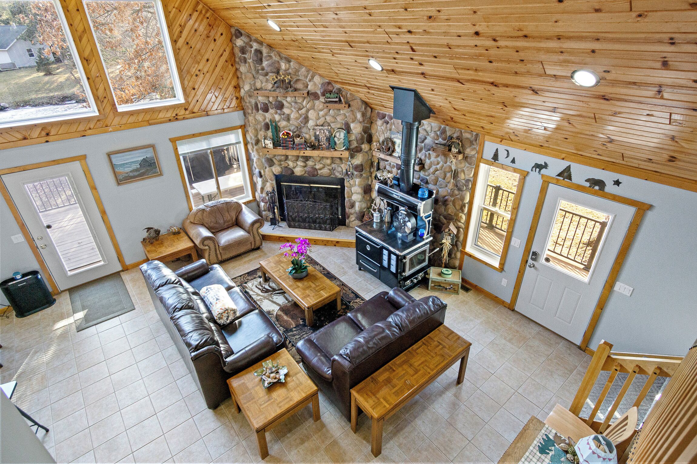 Smart TV, fireplace, DVD player, foosball