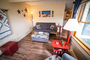 Smart TV, fireplace, music library