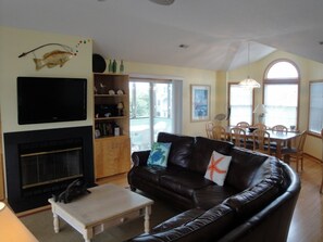 TV, fireplace, DVD player, table football