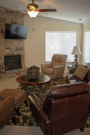 Smart TV, fireplace, video games, table football