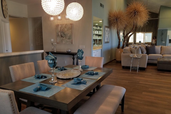 Dining area comfortably seats 6.