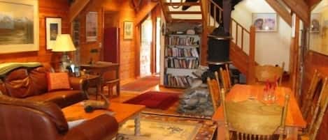 TV, fireplace, DVD player, books