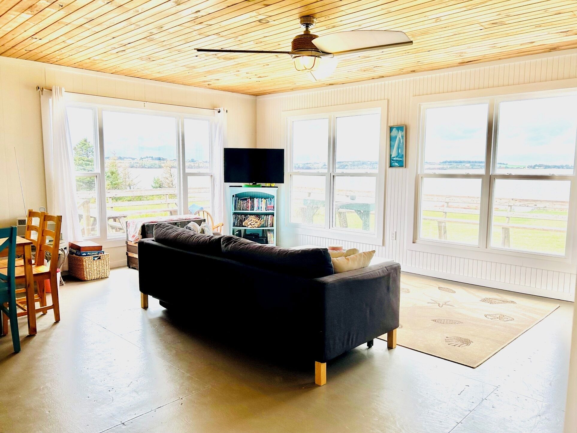 Televisión, reproductor de DVD, tenis de mesa y libros 