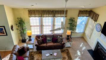 TV, fireplace, DVD player, foosball