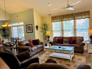 TV, fireplace, DVD player, foosball