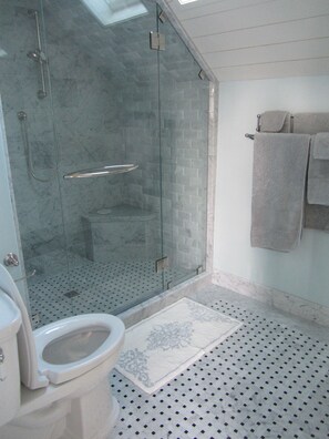 Shower, hair dryer, towels, soap - Historic 1887 Carriage House Located On Landmark Property (Santa Cruz)