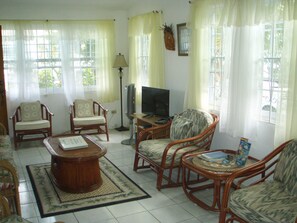 Tv, dvd-afspiller, bøger, videobibliotek