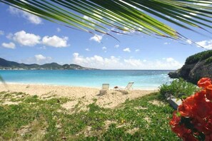 On the beach, sun-loungers, beach towels