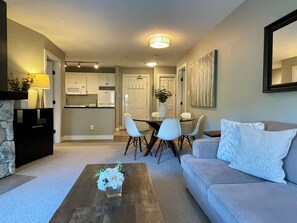 TV, fireplace, DVD player, video library