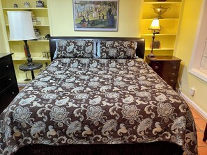 1 bedroom, desk, iron/ironing board, travel cot