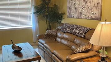 Televisión, chimenea, reproductor de DVD y videoteca