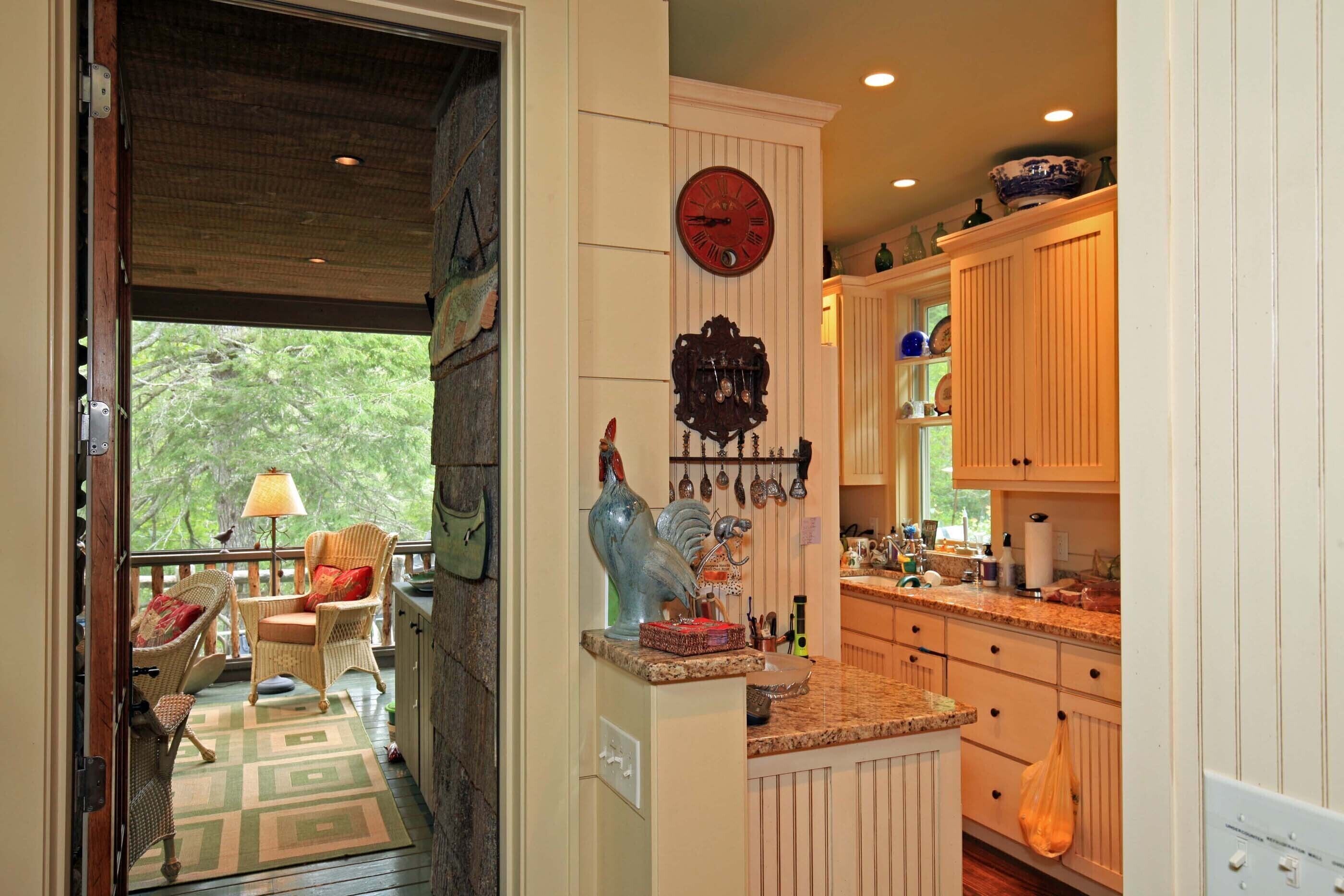 Gardens surround Tucked Inn with Big Creek below | No Pet Fee, We love pets!