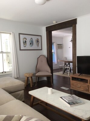 Smart TV, chimenea y libros 