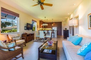 Smart TV, DVD player, books, music library