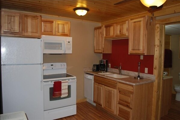 Full-sized fridge, microwave, oven, stovetop